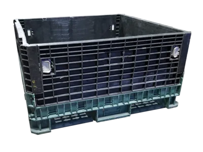 Reconditioned BCD 45" x 48" x 25" Green Base Black Wall Collapsible Bulk Container-No Drop Doors