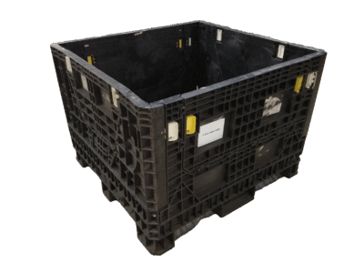 Reconditioned BCD 45" x 48" x 34" All Black Collapsible Bulk Container-4 Drop Doors