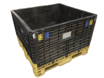 Reconditioned BCD 45" x 48" x 34" Yellow Base Black Wall All Good Runner Collapsible Bulk Container