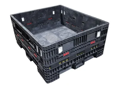 Reconditioned BCD 56" x 48" x 25" All Black All Good Runner 48" Side Collapsible Bulk Container-2 Drop Doors