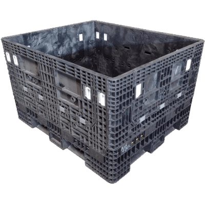 Reconditioned BCD 56″ x 48″ x 34″ All Black All Good Runner Bulk Container-4 Drop Doors