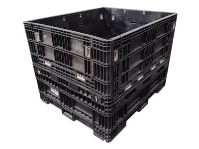 Reconditioned BCD 56" x 48" x 42" All Black All Good Runner Collapsible Bulk Container-2 Drop Doors