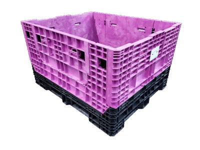 New Buckhorn 57" x 48" x 34" Black Base Purple Wall Collapsible Bulk Container-2 Drop Doors 57" Side