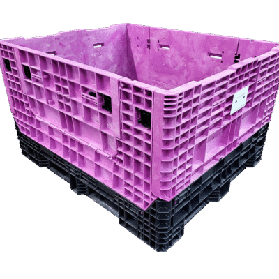 New Buckhorn 57″ x 48″ x 34″ Black Base Purple Wall Bulk Container-2 Drop Doors 57″ Side