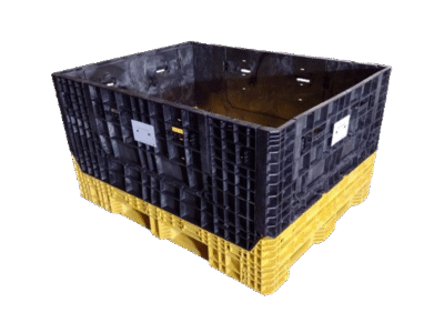 New Buckhorn 62" x 48" x 34" Yellow Base Black Wall Collapsible Bulk Container-4 Drop Doors