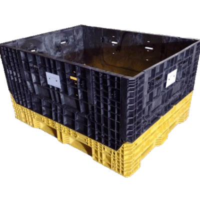New Buckhorn 62″ x 48″ x 34″ Yellow Base Black Wall Bulk Container-4 Drop Doors