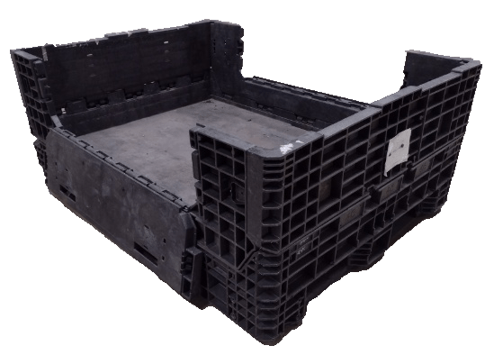 Reconditioned BCD 64" x 48" x 25" All Black All Good Runner Collapsible Bulk Container-2 Drop Doors 64" Side - Image 2