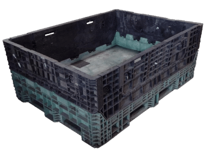 Reconditioned BCD 64" x 48" x 25" Green Base Black Wall All Good Runner Collapsible Bulk Container-4 Drop Doors
