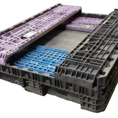 Reconditioned BCD 64″ x 48″ x 25″ Mixed Color All Good Runner Bulk Container-2 Drop Doors 48″ Side