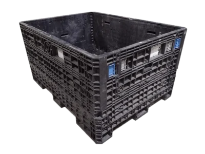 Reconditioned BCD 64" x 48" x 34" All Black All Good Runner Collapsible Bulk Container-2 Drop Doors 48" Side