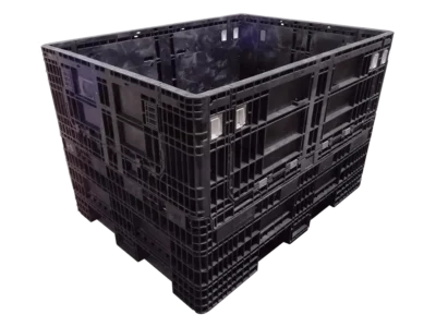 Reconditioned BCD 64" x 48" x 42" All Black All Good Runner Collapsible Bulk Container-2 Drop Doors