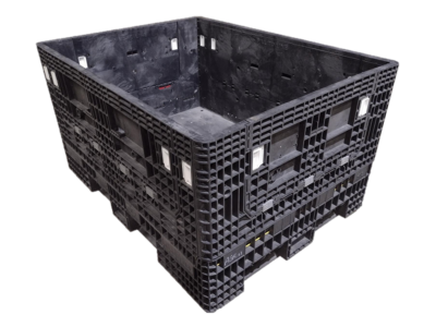 Reconditioned Orbis 65" x 48" x 34" All Black All Good Original Runner Collapsible Bulk Container-4 Drop Doors