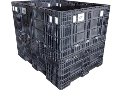 Reconditioned BCD 65" x 48" x 34" All Black Orbis All Good Runner Collapsible Bulk Container-4 Drop Doors