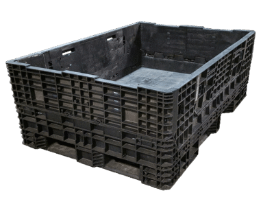 Reconditioned BCD 70" x 48" x 25" All Black All Good Runner Collapsible Bulk Container-2 Drop Doors 70" Side