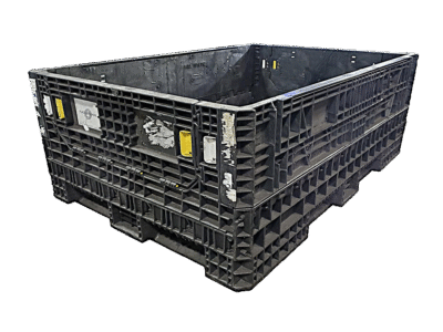 Reconditioned BCD 70" x 48" x 25" All Black All Good Runner Collapsible Bulk Container-2 Drop Doors 48" Side
