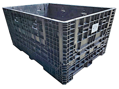 Lightly Used Buckhorn 70" x 48" x 34" All Black Collapsible Bulk Container-4 Drop Doors