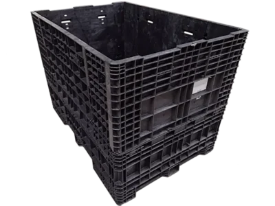 Reconditioned Buckhorn 70" x 48" x 50" All Black All Good Runner Collapsible Bulk Container-2 Drop Doors 70" Side