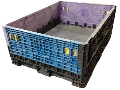 Reconditioned BCD 64" x 48" x 25" Mixed Color All Good Runner Collapsible Bulk Container-2 Drop Doors 48" Side