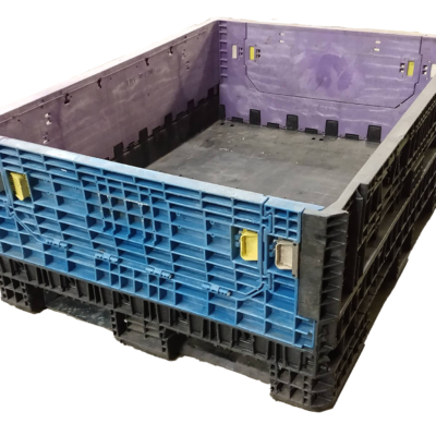 Reconditioned BCD 64″ x 48″ x 25″ Mixed Color All Good Runner Bulk Container-2 Drop Doors 48″ Side