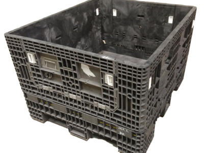 Reconditioned BCD 56" x 48" x 34" All Black All Good Runner Collapsible Bulk Container-2 Drop Doors 48" Side
