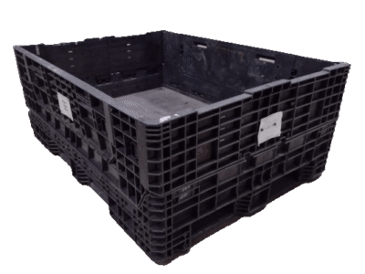 Reconditioned BCD 64" x 48" x 25" All Black All Good Runner Collapsible Bulk Container-2 Drop Doors 64" Side